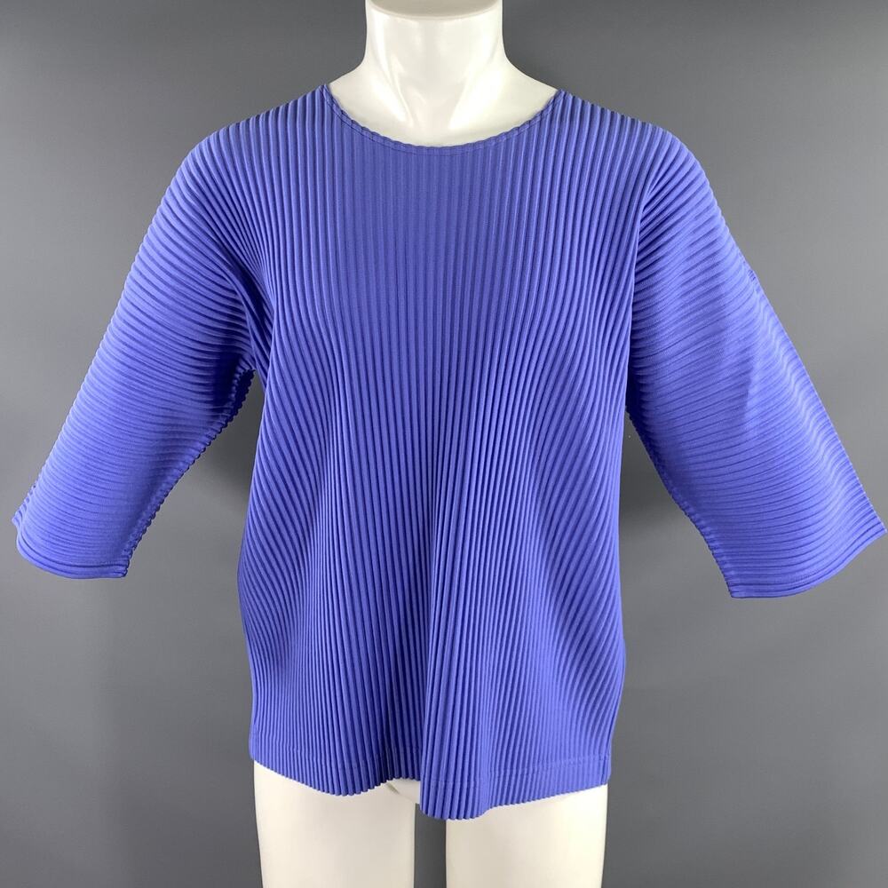 ISSEY MIYAKE Size M Blue Periwinkle Pleated Polyester Pull On Short Sleeve Shirt